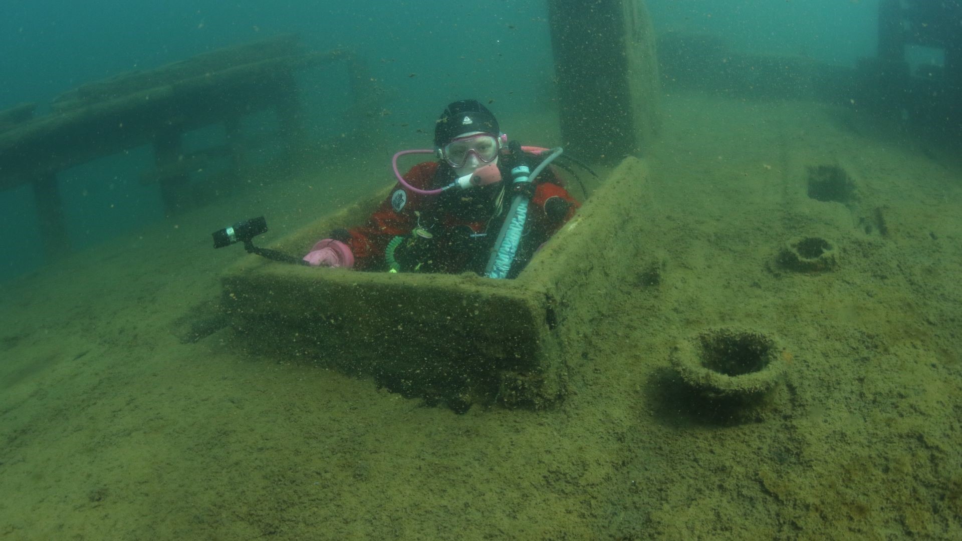 Divers gearing up on a charter boat in the Great Lakes